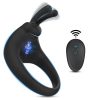 Pulse Ring penis ring vibrator in black silicone shown with its wireless remote control